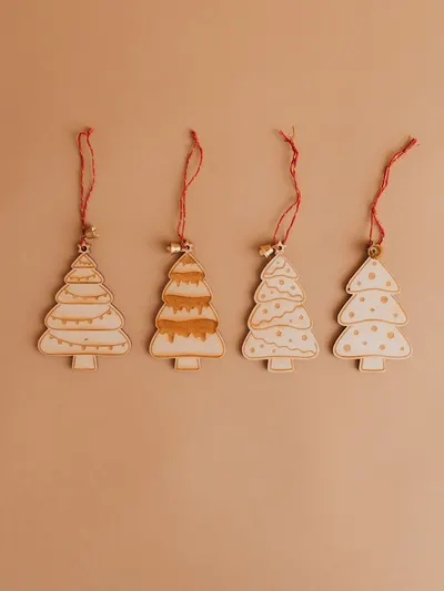Conjunto - pinheiros de Natal com sininho — corte a laser e gravação por encomenda